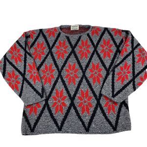 VTG 90s Separate Issue Acrylic Sweater Diamond Floral Pattern Women's Small